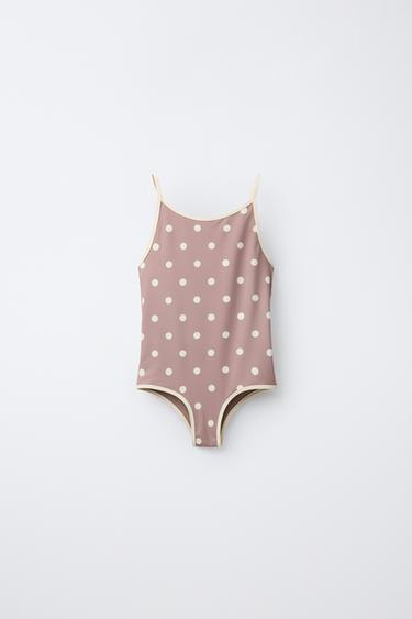 6-14 YEARS/ POLKA DOT SWIMSUIT WITH CONTRAST PIPING - Brown by Zara