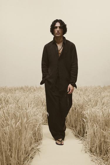 100% LINEN REGULAR FIT SHIRT - Chocolate by Zara