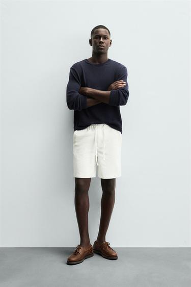 TEXTURED COMFORT BERMUDA SHORTS - Oyster-white by Zara