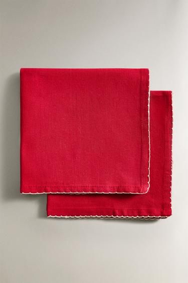 PACK OF SCALLOPED NAPKINS (PACK OF 2) - Red by Zara