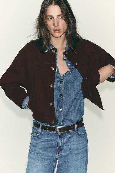 SOFT JACKET WITH GOLD BUTTONS - Burgundy by Zara