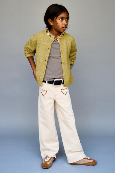 KNIT CARDIGAN WITH EMBROIDERED FLOWERS - Olive green by Zara