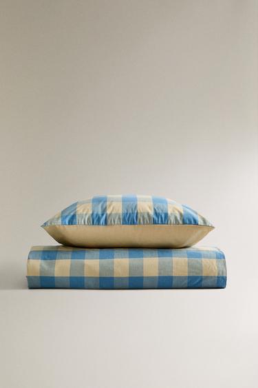 CHILDREN'S REVERSIBLE CHECK DUVET COVER - Blue by Zara - Image 0