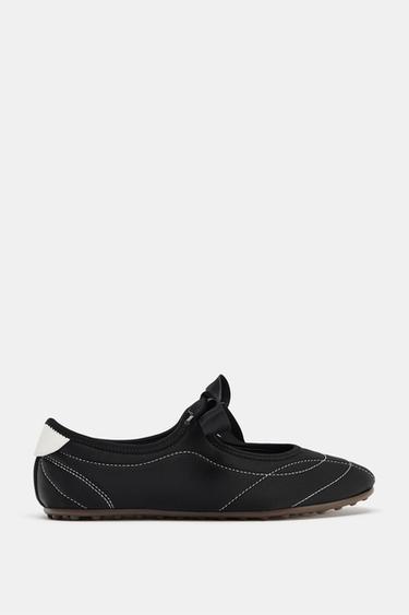 SPORTY TOPSTITCHED BALLET FLATS - Black by Zara