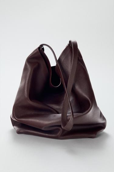 LEATHER DOUBLE COMPARTMENT BUCKET BAG - Burgundy Red by Zara