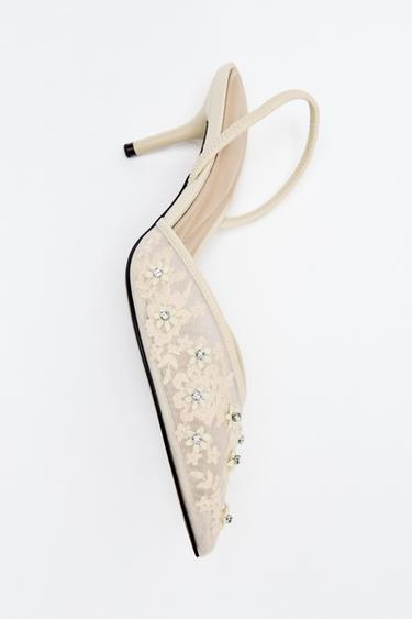 MESH BEADED HEEL SHOES - White by Zara