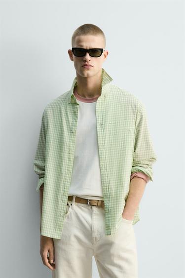 REGULAR FIT CHECK SHIRT - Pastel green by Zara