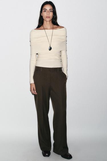 GATHERED STRAPLESS KNIT TOP - Ecru by Zara