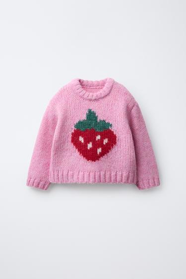 FRUIT PRINT WOOL KNIT SWEATER - Pink by Zara