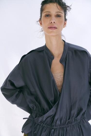 ZW COLLECTION WRAP-OVER FLOWING BLOUSE - Grey / Blue by Zara