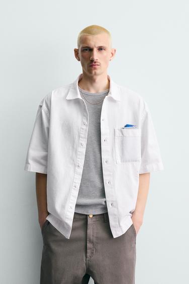 EMBROIDERED TEXTURED OVERSHIRT - White by Zara