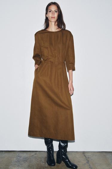 ZW COLLECTION PLEATED MIDI DRESS - Ochre by Zara