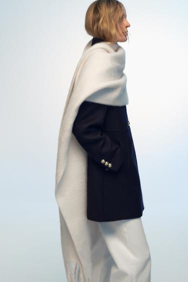 WIDE FRINGED SCARF - Ecru by Zara - Image 0