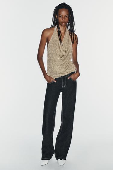 METALLIC THREAD HALTER KNIT TOP - Golden by Zara
