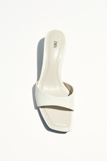 LOW-HEEL LEATHER SANDALS - Ecru White by Zara