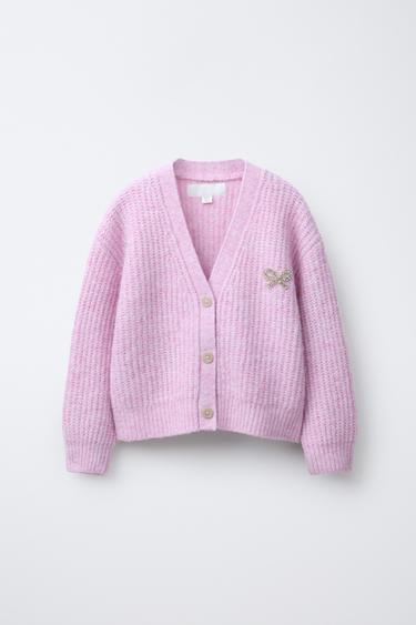 CARDIGAN WITH BOW AND SHIMMER - Pink by Zara