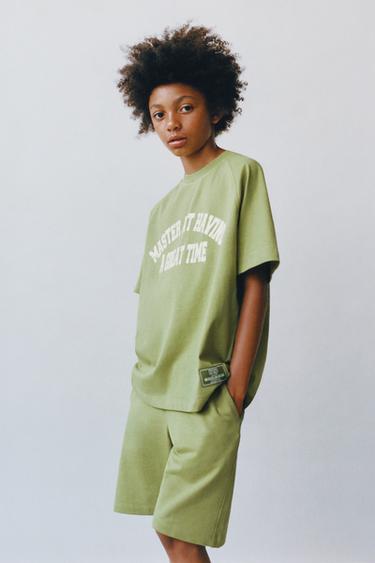 SLOGAN PRINT T-SHIRT AND BERMUDA SHORTS SET - Light green by Zara