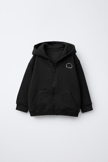 BASIC SLOGAN ZIP-UP HOODIE - Black by Zara