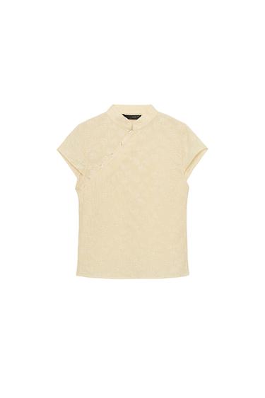 EMBROIDERED STAND COLLAR SHIRT - Light yellow by Zara