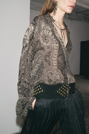 ZW COLLECTION PRINTED SHIRT - Black / Sand by Zara