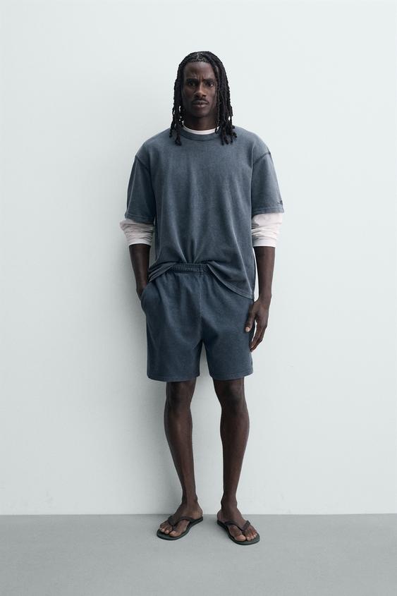 WASHED WAFFLE-KNIT T-SHIRT - Blue by Zara - Image 0