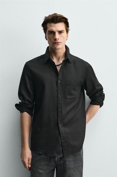 LINEN/COTTON REGULAR FIT SHIRT - Black by Zara