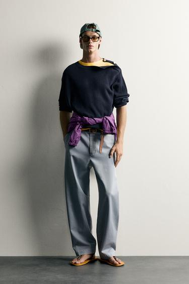 RELAXED FIT WASHED CHINO TROUSERS - Faded sky blue by Zara