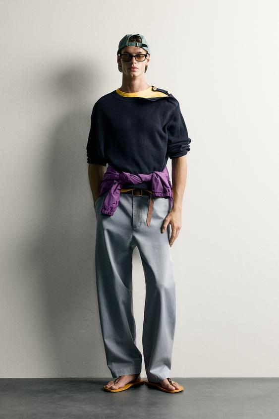 RELAXED FIT WASHED CHINO TROUSERS - Faded sky blue by Zara - Image 0