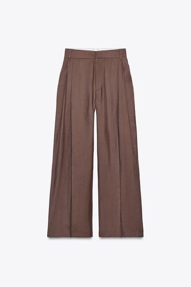DOUBLE PLEAT TROUSERS WITH FLAPS - Dark brown by Zara