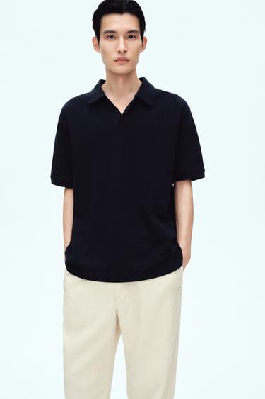 BASIC TEXTURED POLO SHIRT - Navy blue by Zara