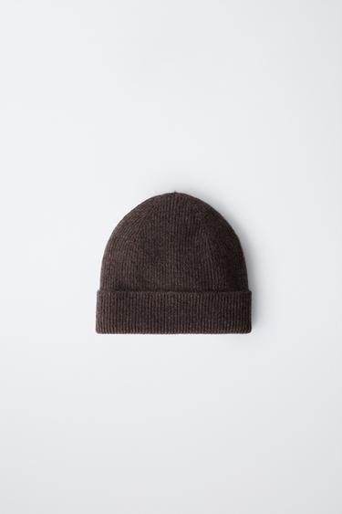 100% CASHMERE RIBBED BEANIE - Brown by Zara