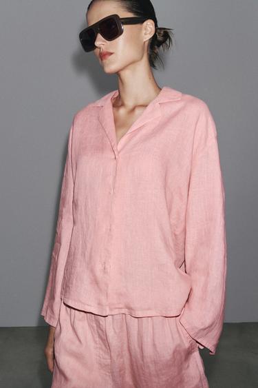 ZW COLLECTION 100% LINEN SHIRT - Pink by Zara