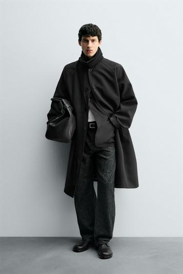 OVERSIZE FIT WOOL BLEND TRENCH COAT - Black by Zara