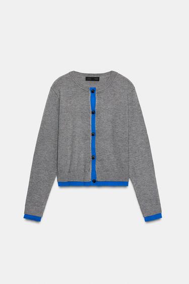 CONTRAST KNIT CARDIGAN - Grey by Zara