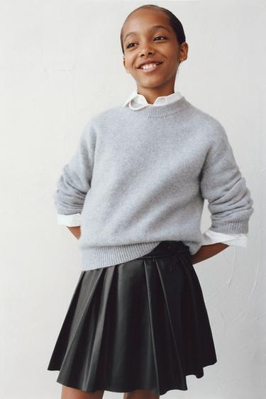 FAUX LEATHER PLEATED SKIRT WITH RIBBONS - Black by Zara