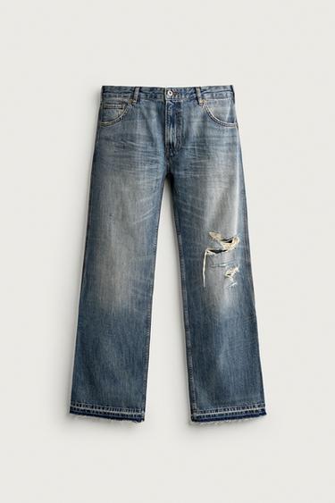 LOW-RISE RIPPED BOOT-CUT JEANS - Blue / Green by Zara
