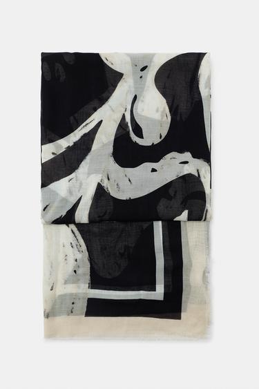 FLORAL PRINT MODAL BLEND SCARF - Black by Zara