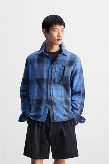 CHECK SHIRT WITH POCKET - Blue by Zara