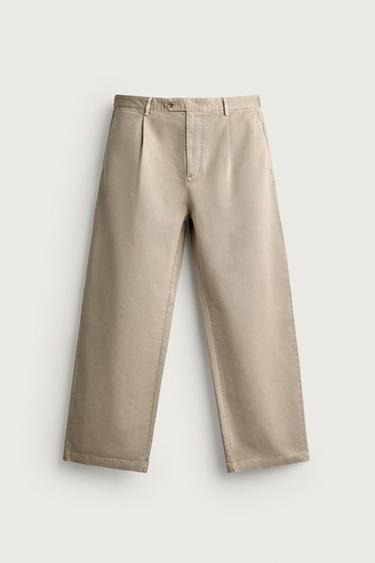 RELAXED FIT PLEATED CHINO TROUSERS - camel by Zara