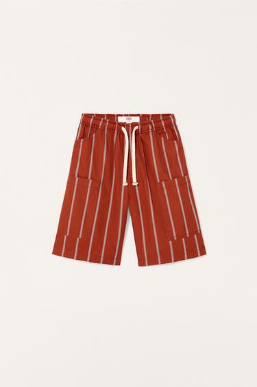 STRIPED LIMITED EDITION CARGO BERMUDA SHORTS - Russet by Zara