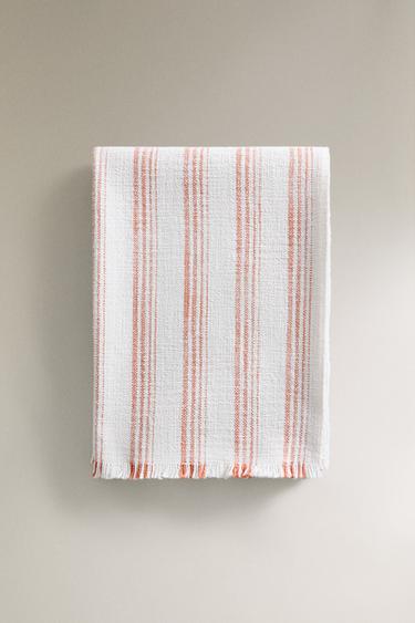 STRIPED COTTON BLANKET - Ecru by Zara