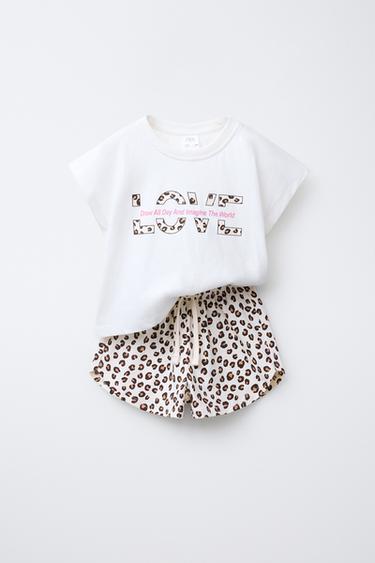 CROPPED T-SHIRT AND PRINTED BERMUDA SHORTS SET - Leopard by Zara