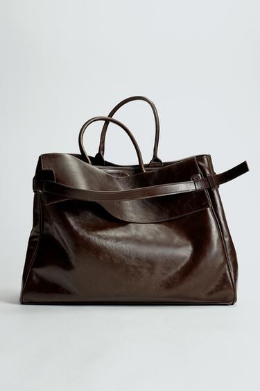 LEATHER HANDBAG - Brown by Zara