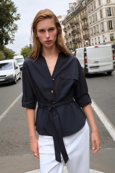 POPLIN SAFARI SHIRT - Navy blue by Zara