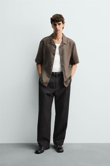 100% LINEN RELAXED FIT SHIRT - Brown / Taupe by Zara