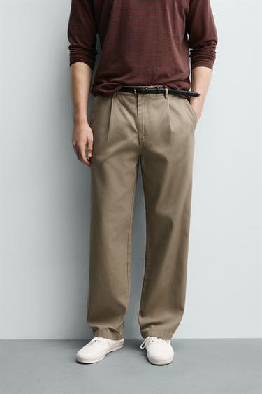 RELAXED FIT CHINO TROUSERS WITH PLEATS - Beige by Zara