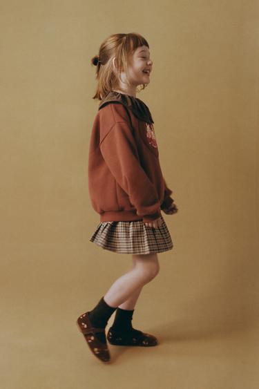 PLEATED CHECK BERMUDA SKIRT - camel by Zara