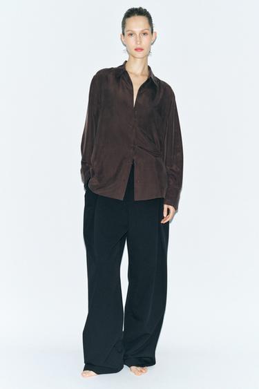 ZW COLLECTION 100% SILK SHIRT - Brown by Zara - Image 0