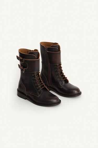 LIMITED EDITION LEATHER LACE-UP BOOTS - Brown by Zara