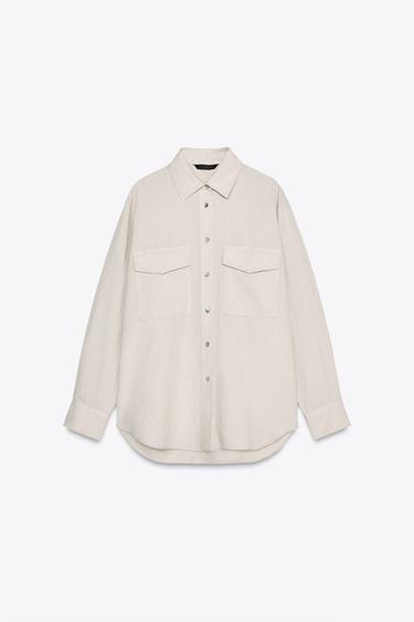 LINEN SHIRT WITH POCKETS ZW COLLECTION - Ecru by Zara